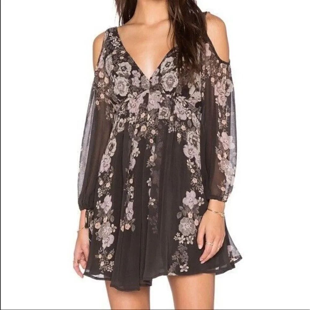 Free People Penny Lover Mini Dress in Raven Combo Women's Size Small